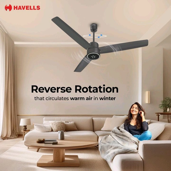 HAVELLS FAB ULED|LED Speed Indicator|Remote Controlled|Upto 65% Energy Saving with 3 Year Warranty BLDC Motor with Remote 1200 mm Ceiling Fan (5 Star | Smoke Brown | Pack of 1)