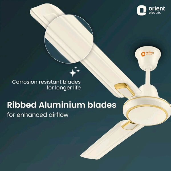 Orient Electric Ujala Air Deco | Superior Air Delivery | BEE-1 Star Rated | 2 Year Warranty with 2 Year Warranty Energy Saving 1200 mm Ceiling Fan (1 Star | Ivory Gold | Pack of 1