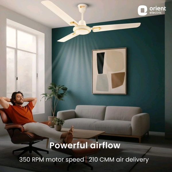 Orient Electric Ujala Air Deco | Superior Air Delivery | BEE-1 Star Rated | 2 Year Warranty with 2 Year Warranty Energy Saving 1200 mm Ceiling Fan (1 Star | Ivory Gold | Pack of 1