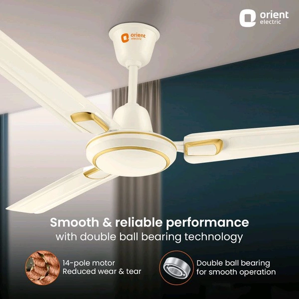 Orient Electric Ujala Air Deco | Superior Air Delivery | BEE-1 Star Rated | 2 Year Warranty with 2 Year Warranty Energy Saving 1200 mm Ceiling Fan (1 Star | Ivory Gold | Pack of 1