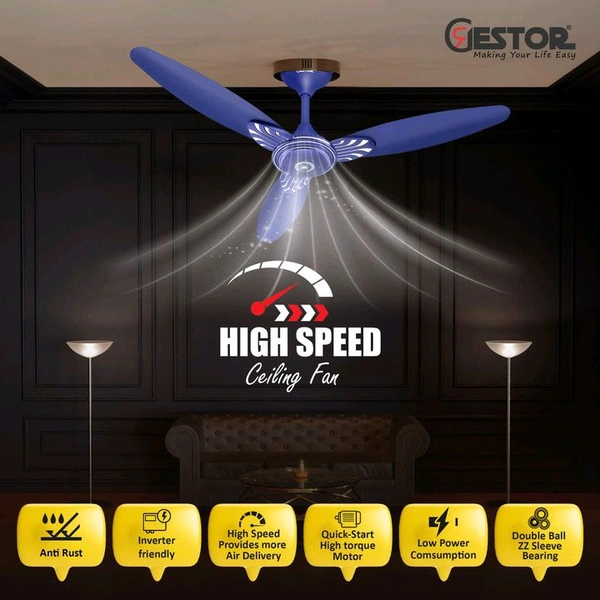 GESTOR Azure Ultra High Speed Decorative 48 inch with 36 Months Warranty Ultra High Speed 1200 mm Ceiling Fan (Blue | Pack of 1)