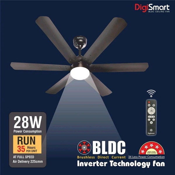 DIGISMART AUTUM HEXA with 5 Year Warranty BLDC Motor with Remote 1200 mm Ceiling Fan (5 Star | Dark Brown | Pack of 1)
