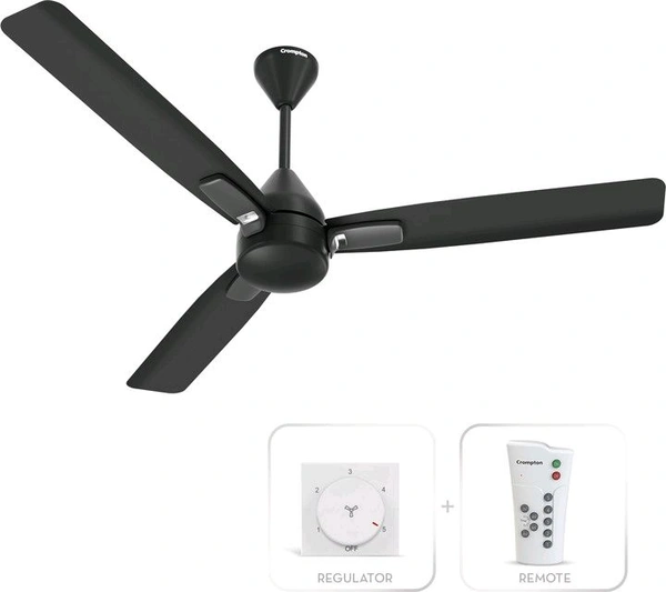 Crompton Caelum with 4 Year Warranty BLDC with Remote and Regulator 1200 mm Ceiling Fan (5 Star | Matte Black | Pack of 1)