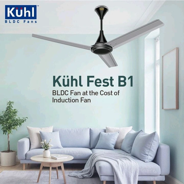 KUHL Fest B1 Power Saving BLDC Ceiling Fan |28W|365 RPM | Remote & Regulator Operated 1200 mm Ceiling Fan (5 Star | Silver Mist | Pack of 1)