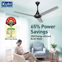 KUHL Fest B1 Power Saving BLDC Ceiling Fan |28W|365 RPM | Remote & Regulator Operated 1200 mm Ceiling Fan (5 Star | Silver Mist | Pack of 1)