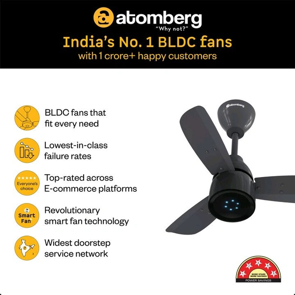 Atomberg Renesa Prime Remote|High Air Delivery|LED Speed Indicator|Low Noise|Sleek Design with 3 Year Warranty BLDC Motor with Remote 600 mm Ceiling Fan (5 Star | Pebble Grey | Pack of 1)