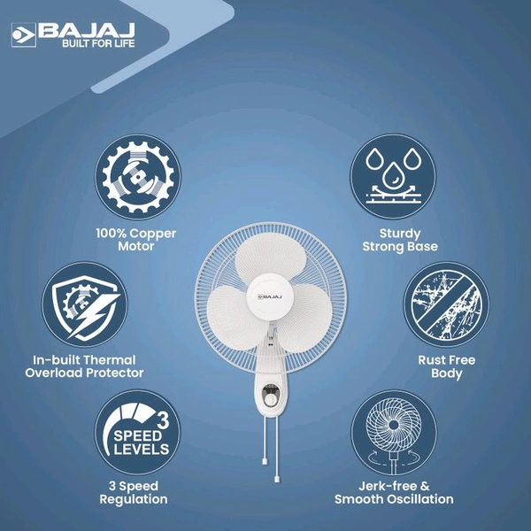 BAJAJ Crest Neo with 2 Year Warranty 400 mm Wall Fan (White | Pack of 1)
