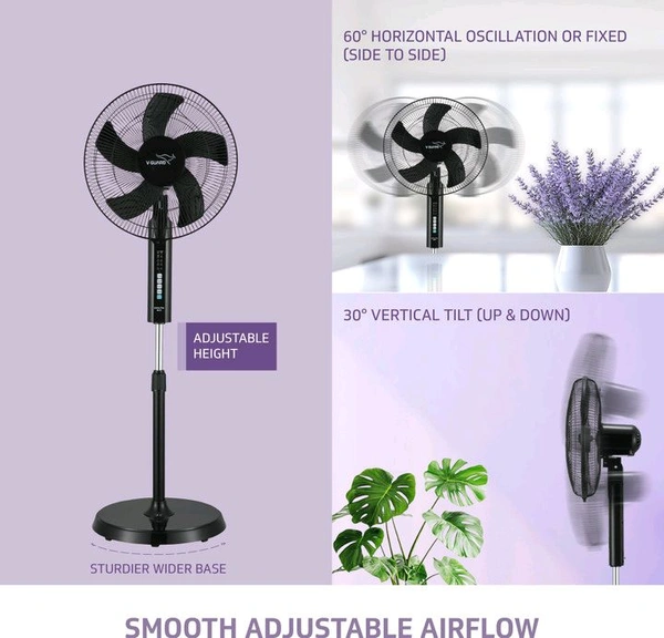 V-Guard Esfera Plus BLDC (Black) with 2 Year Warranty BLDC Motor with Remote 400 mm Pedestal Fan (Black | Pack of 1)