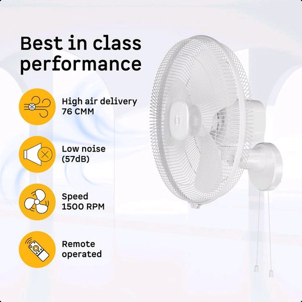 Atomberg Renesa,6 Speed,Low Noise,LED Display,Remote with Oscillation, Timer, Sleep with 2 Year Warranty BLDC Motor with Remote 400 mm Wall Fan (5 Star | Snow White | Pack of 1)