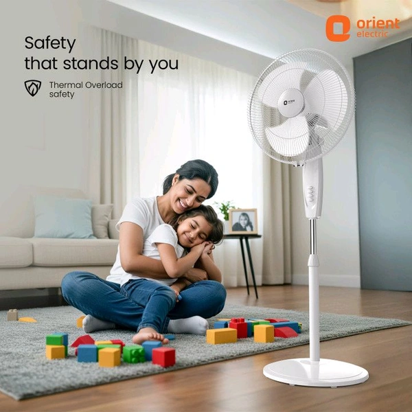 Orient Electric Stand 87 |100% Copper Motor|Superior Air Delivery |Adjustable Height |3 Speed with 2 Year Warranty Ultra High Speed 400 mm Pedestal Fan (White | Pack of 1)