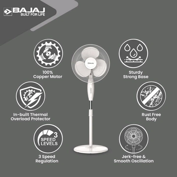 BAJAJ Crest Neo with 2 Year Warranty 400 mm Pedestal Fan (White | Pack of 1)