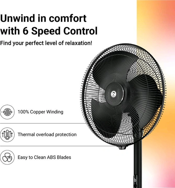Atomberg Stelios Pro Pedestal Fan Midnight Black with 2 Year Warranty Remote Controlled 400 mm Pedestal Fan (1 Star | Midnight Black | Pack of 1)