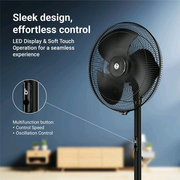 Atomberg Stelios Pro Pedestal Fan Midnight Black with 2 Year Warranty Remote Controlled 400 mm Pedestal Fan (1 Star | Midnight Black | Pack of 1)