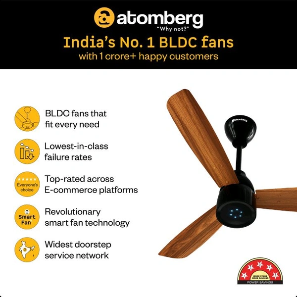 Atomberg Renesa Prime Remote|High Air Delivery|LED Speed Indicator|Low Noise|Sleek Design with 3 Year Warranty BLDC Motor with Remote 900 mm Ceiling Fan (5 Star | Honey Maplewood | Pack of 1)