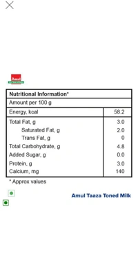 Amul Fresh Toned Milk - 1 liter
