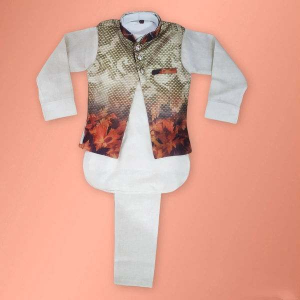 Kurta Pajama With Jacket (NF020) - cream, 7-8 y