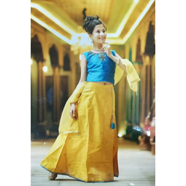 Lahanga Choli (NF008) - blue + yellow, 7-8 y