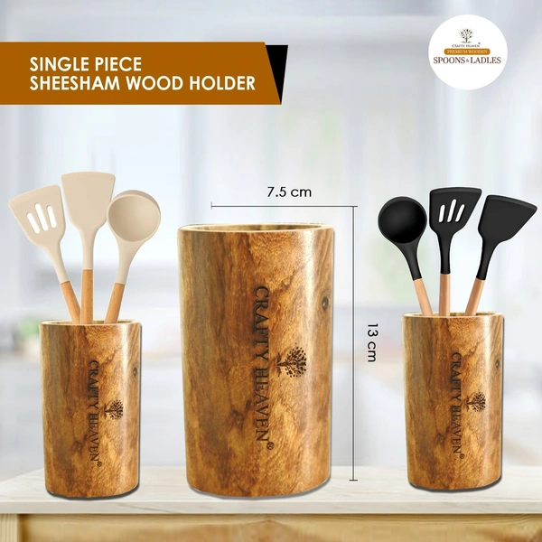 Silicone Spatula Set for Kitchen Ideal for Non-Stick Cooking Pans Ladles Natural Acacia Hard Wood Handle Turner Serving Cooking Spoon for Omelet Dosa chapati with Wooden Holder Set of 4 (Ivory) - Standard, Ivory