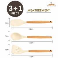 Silicone Spatula Set for Kitchen Ideal for Non-Stick Cooking Pans Ladles Natural Acacia Hard Wood Handle Turner Serving Cooking Spoon for Omelet Dosa chapati with Wooden Holder Set of 4 (Ivory) - Standard, Ivory