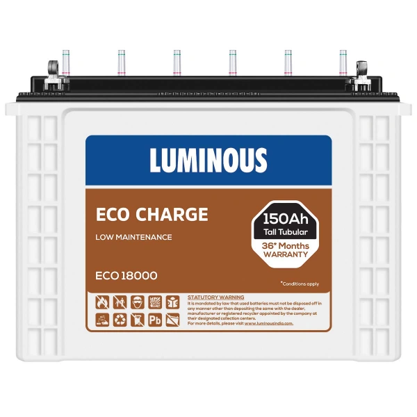 LUMINOUS ECO18000 150Ah, 42 Month (24+18) Warranty - 