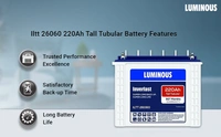 Luminous ILTT26060 220Ah, 60 Month (36+24) Warranty - 