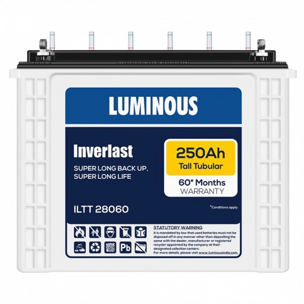 Luminous ILTT28060 250Ah, 60 Month (36+24) Warranty - 