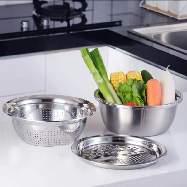 Md Enterprise 3 IN 1 KITCHEN MULTIPURPOSE STAINLESS STEEL BOWL* - stainless steel, ⭐⭐⭐⭐⭐