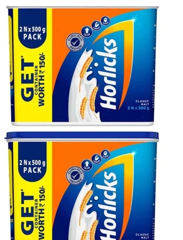 Horlics Clasic Melt Health Drink 2x500gm With Free Container