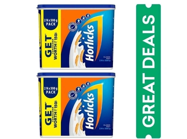 Horlics Clasic Melt Health Drink 2x500gm With Free Container