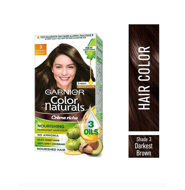 Garniar Colour Naturals Cream Hair Colour (Shade 3 Darkest Brown) 70ml+60ml