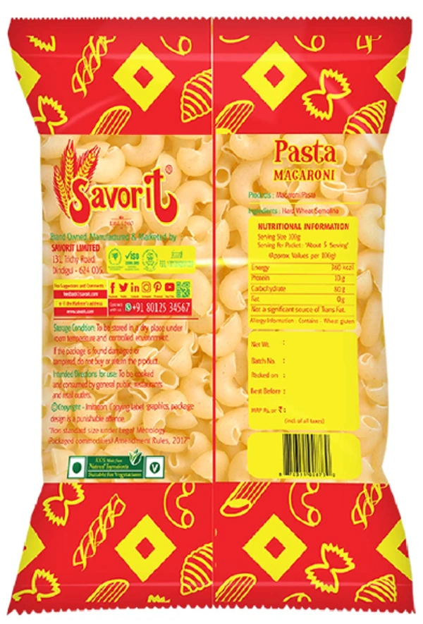 Savorit  Elbow Pasta - சேவரிடஂ எலஂபோ பாஸஂடா - 250gm