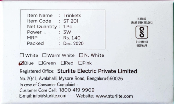 Sturlite LED Downlight - சீலிங் லைட் - White, Green, Blue, Red, 3w