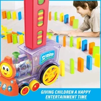 RUTV Domino Train Domino Rally Train Model with Lights and Sounds Construction in 60 Pcs and Stackin - Multicolored