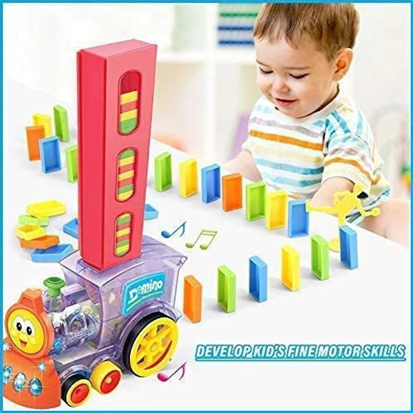 RUTV Domino Train Domino Rally Train Model with Lights and Sounds Construction in 60 Pcs and Stackin - Multicolored