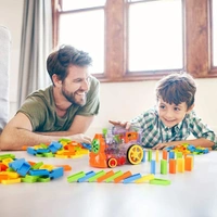 RUTV Domino Train Domino Rally Train Model with Lights and Sounds Construction in 60 Pcs and Stackin - Multicolored