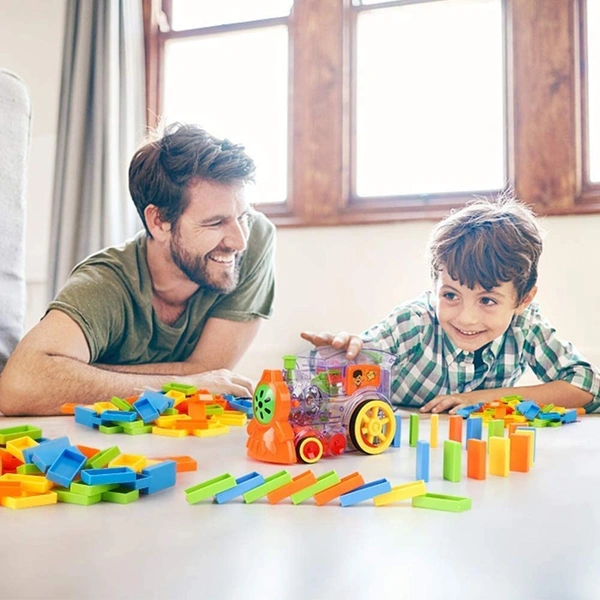 RUTV Domino Train Domino Rally Train Model with Lights and Sounds Construction in 60 Pcs and Stackin - Multicolored