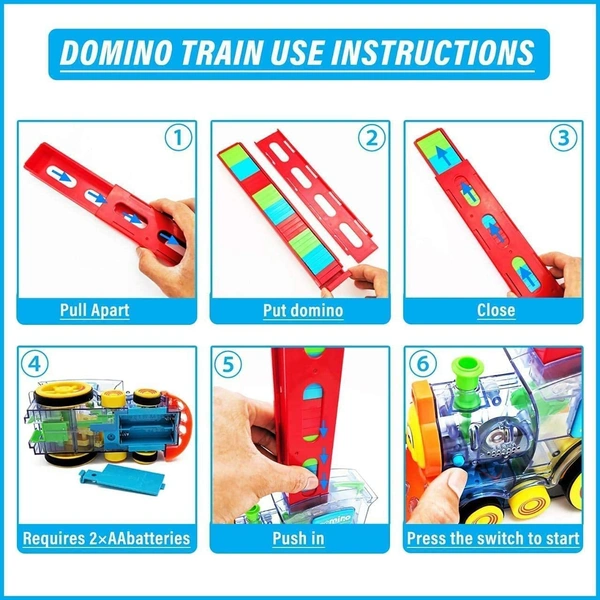 RUTV Domino Train Domino Rally Train Model with Lights and Sounds Construction in 60 Pcs and Stackin - Multicolored