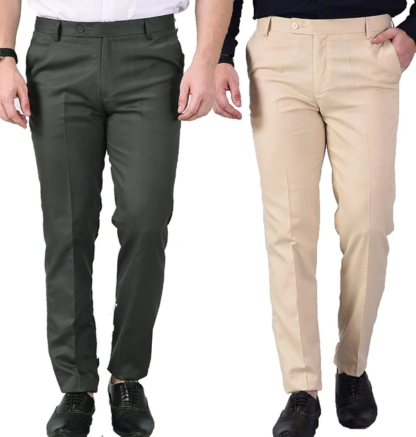 Oswal Mens Formal Trouser Pack OF2 Combo Baleno And White Coffee  - Baleno Black & White, 38