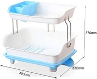 EASYMART Plastic 2 Tier Large Kitchen Sink Dish Drainer Rack Drying Basket Stand with Tray and Cutlery Utensil Holder - Multicolored