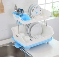 EASYMART Plastic 2 Tier Large Kitchen Sink Dish Drainer Rack Drying Basket Stand with Tray and Cutlery Utensil Holder - Multicolored