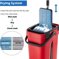 Easy Flat Mop Stick Rod with Bucket Set in Offer for Wet & Dry Use, Best 360 Degree Spin Magic Floor Cleaning for Home + Office and 2 Refill Washable Head - Mint Green