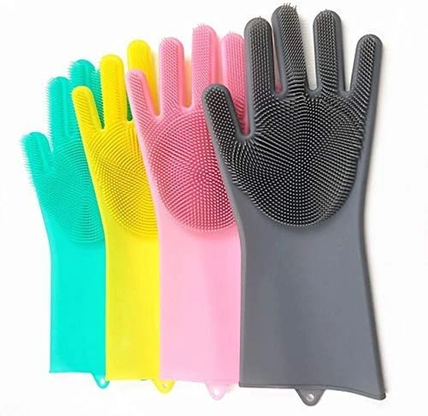 Silicone Non-Slip, Dishwashing and Pet Grooming, Magic Latex Scrubbing Gloves for Household Cleaning Great for Protecting Hands 