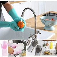 Silicone Non-Slip, Dishwashing and Pet Grooming, Magic Latex Scrubbing Gloves for Household Cleaning Great for Protecting Hands 
