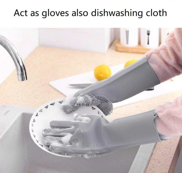 Silicone Non-Slip, Dishwashing and Pet Grooming, Magic Latex Scrubbing Gloves for Household Cleaning Great for Protecting Hands 