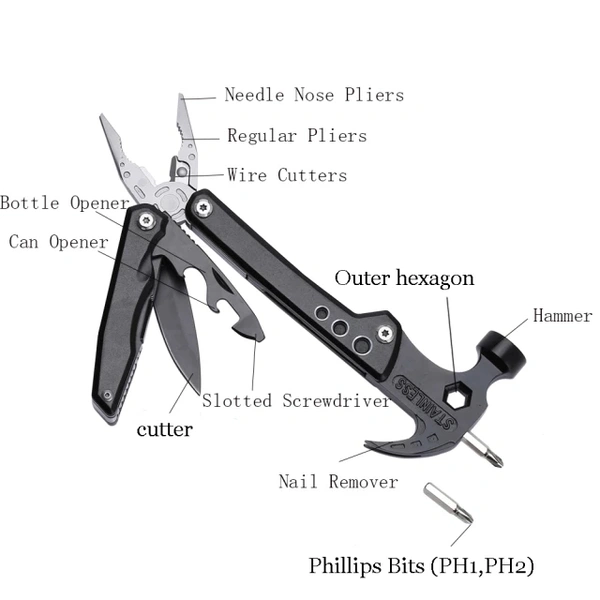 New 15 in 1 Multitools Folding Plier Scissors Camping Fishing Multi Tools Plier Screwdriver Bits Multifunctional Tool