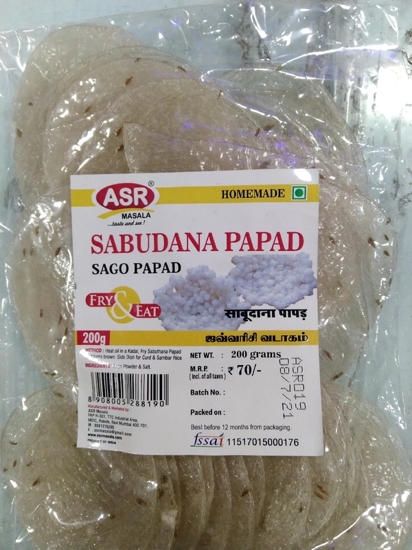 ASR SABUDHANA PAPAD 200GMS