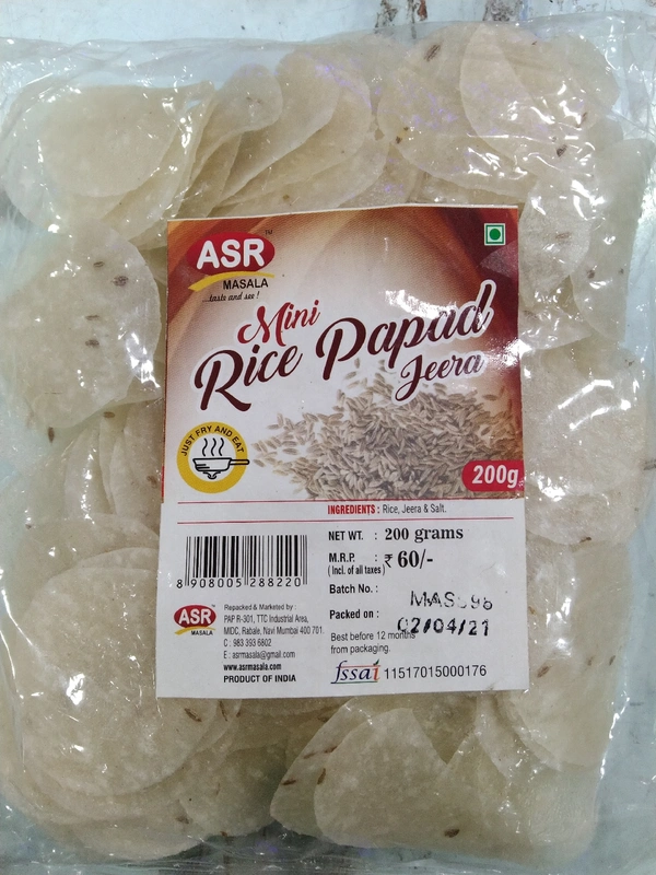 ASR MINI RICE PAPAD JEERA 200GMS