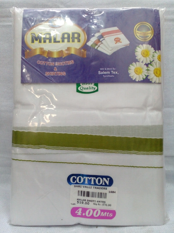 VALLI MALAR DHOTI PURE COTTON  4MTRS 