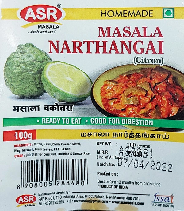ASR MASALA NARTHANGAI CITRON 100G