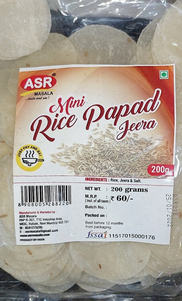 ASR RICE PAPAD JEERA 200G